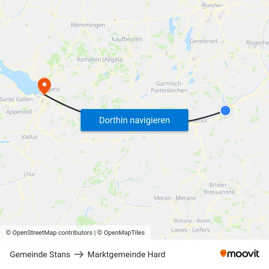 Gemeinde Stans to Marktgemeinde Hard map