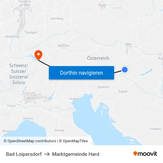 Bad Loipersdorf to Marktgemeinde Hard map