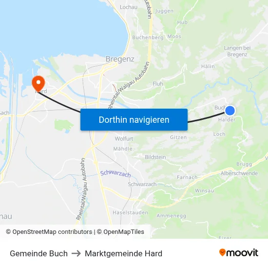 Gemeinde Buch to Marktgemeinde Hard map