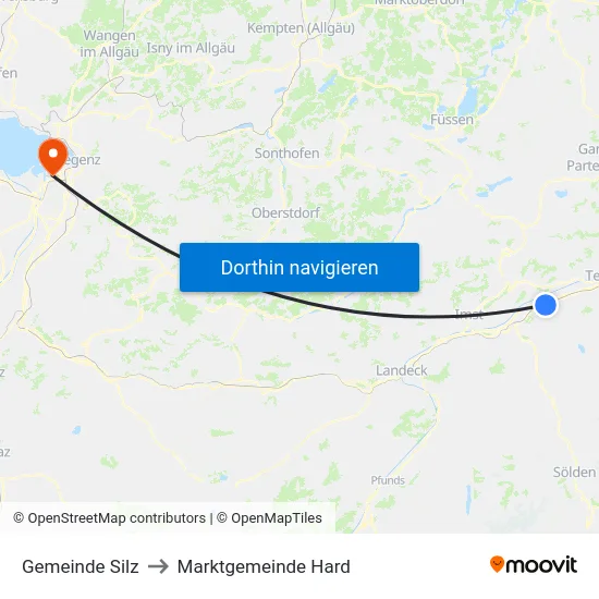 Gemeinde Silz to Marktgemeinde Hard map