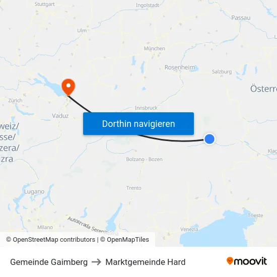 Gemeinde Gaimberg to Marktgemeinde Hard map