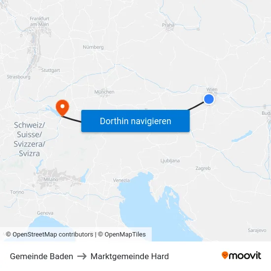 Gemeinde Baden to Marktgemeinde Hard map