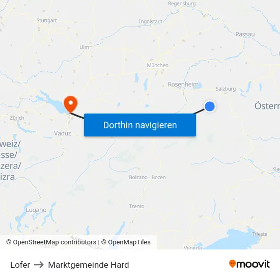 Lofer to Marktgemeinde Hard map