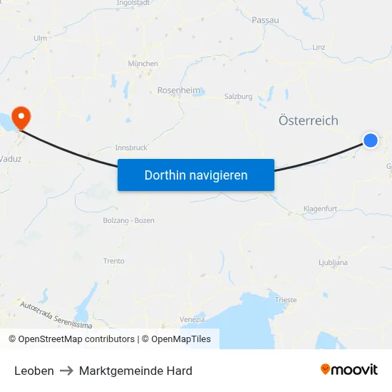 Leoben to Marktgemeinde Hard map