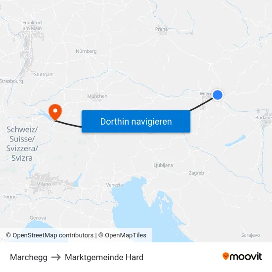 Marchegg to Marktgemeinde Hard map