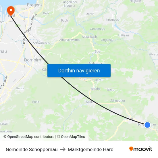 Gemeinde Schoppernau to Marktgemeinde Hard map