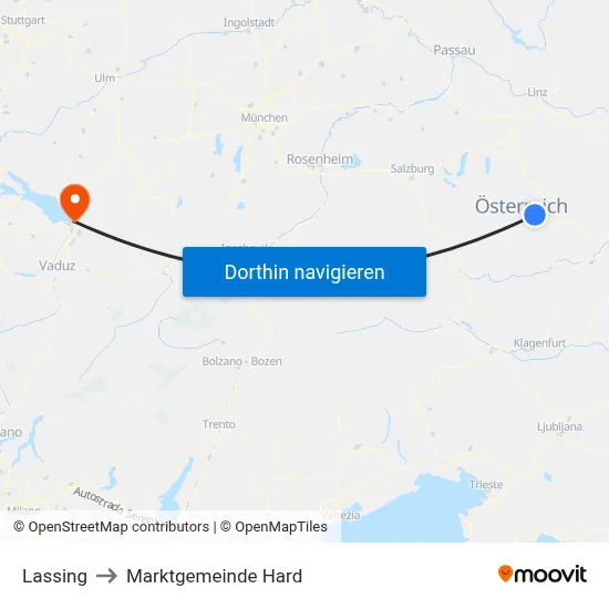 Lassing to Marktgemeinde Hard map