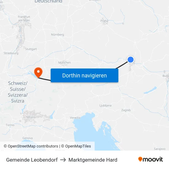 Gemeinde Leobendorf to Marktgemeinde Hard map