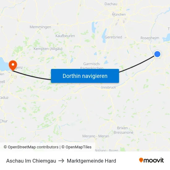 Aschau Im Chiemgau to Marktgemeinde Hard map