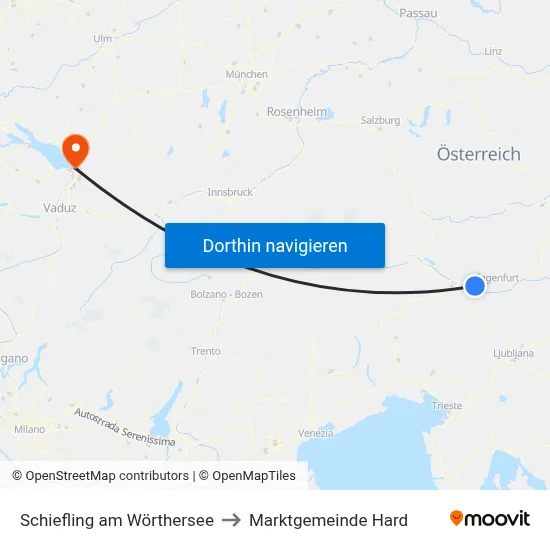 Schiefling am Wörthersee to Marktgemeinde Hard map