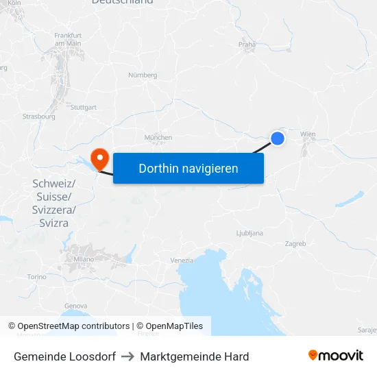 Gemeinde Loosdorf to Marktgemeinde Hard map