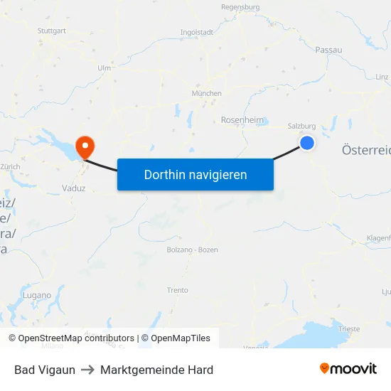 Bad Vigaun to Marktgemeinde Hard map