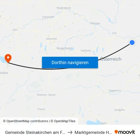 Gemeinde Steinakirchen am Forst to Marktgemeinde Hard map