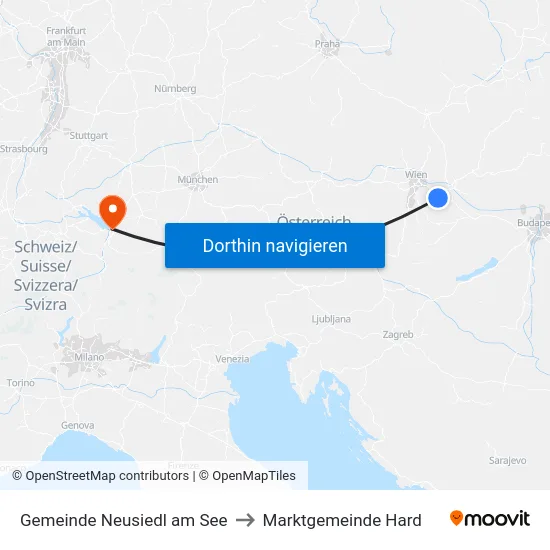 Gemeinde Neusiedl am See to Marktgemeinde Hard map