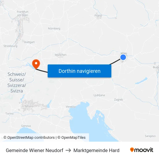 Gemeinde Wiener Neudorf to Marktgemeinde Hard map