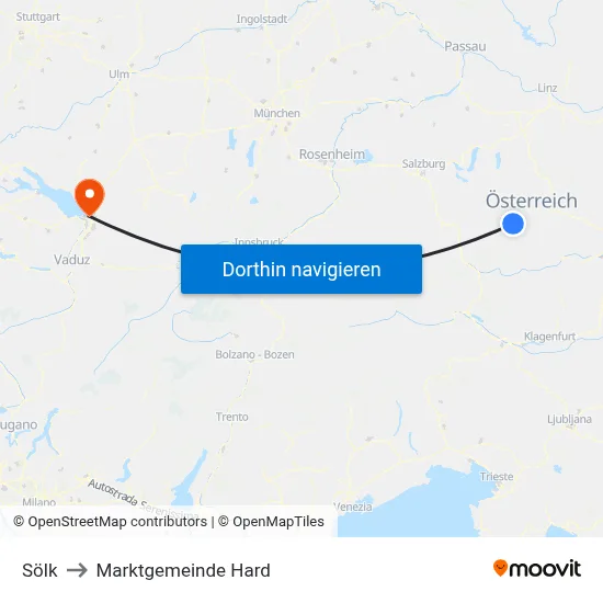 Sölk to Marktgemeinde Hard map
