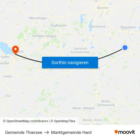 Gemeinde Thiersee to Marktgemeinde Hard map