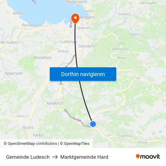 Gemeinde Ludesch to Marktgemeinde Hard map