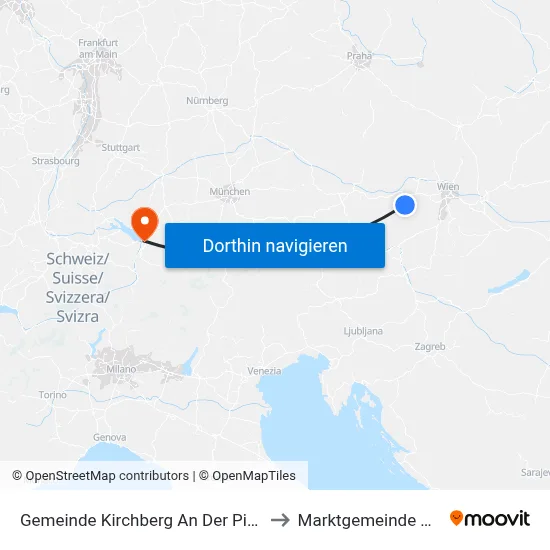 Gemeinde Kirchberg An Der Pielach to Marktgemeinde Hard map