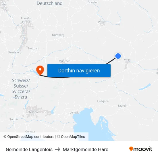Gemeinde Langenlois to Marktgemeinde Hard map