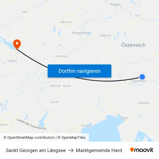 Sankt Georgen am Längsee to Marktgemeinde Hard map