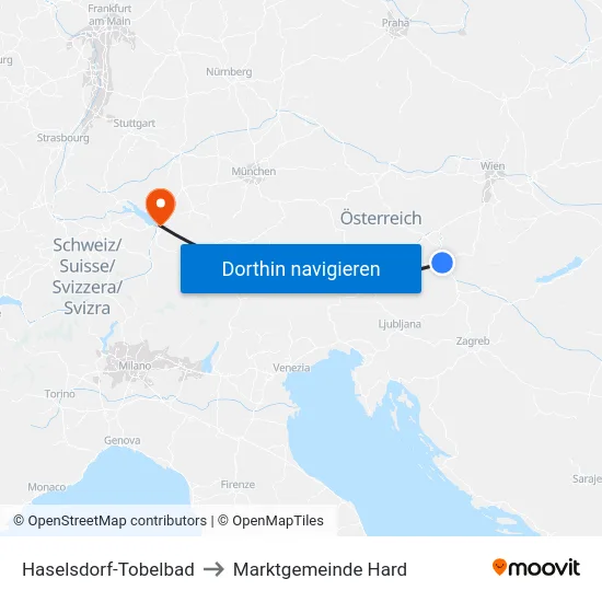 Haselsdorf-Tobelbad to Marktgemeinde Hard map
