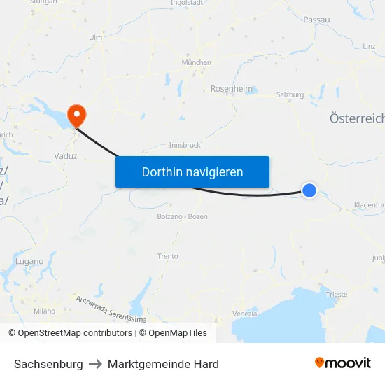 Sachsenburg to Marktgemeinde Hard map