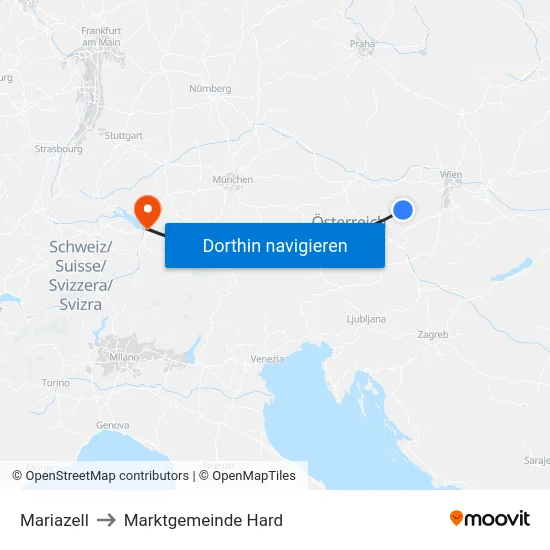 Mariazell to Marktgemeinde Hard map