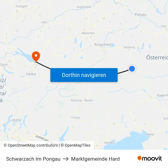 Schwarzach Im Pongau to Marktgemeinde Hard map