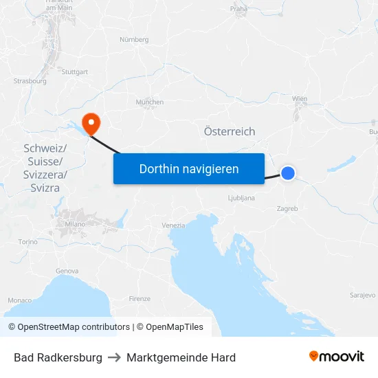 Bad Radkersburg to Marktgemeinde Hard map
