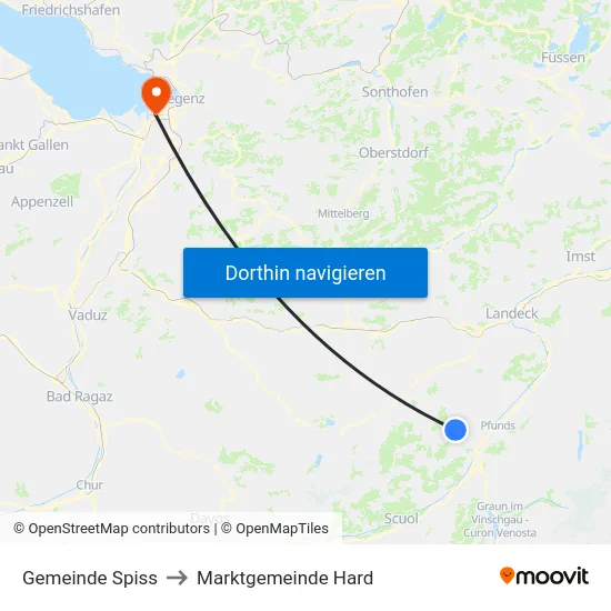Gemeinde Spiss to Marktgemeinde Hard map