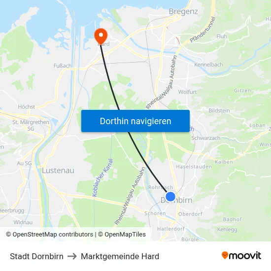 Stadt Dornbirn to Marktgemeinde Hard map