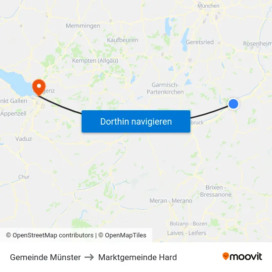 Gemeinde Münster to Marktgemeinde Hard map