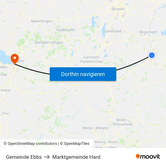 Gemeinde Ebbs to Marktgemeinde Hard map