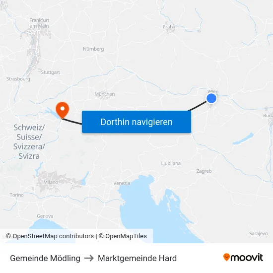 Gemeinde Mödling to Marktgemeinde Hard map