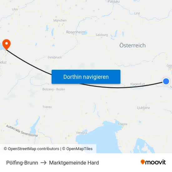 Pölfing-Brunn to Marktgemeinde Hard map