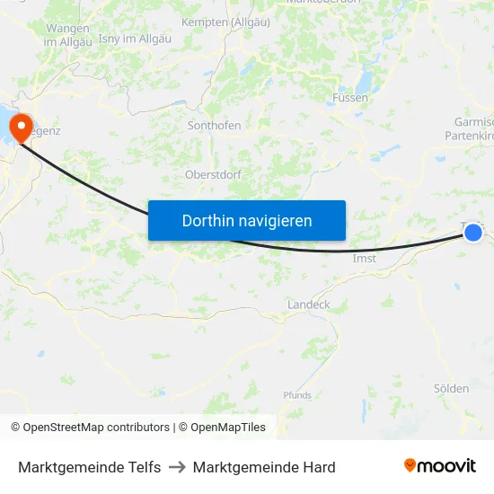 Marktgemeinde Telfs to Marktgemeinde Hard map