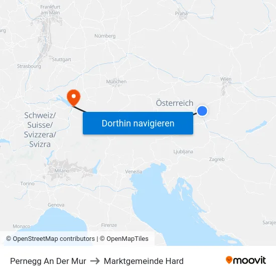 Pernegg An Der Mur to Marktgemeinde Hard map