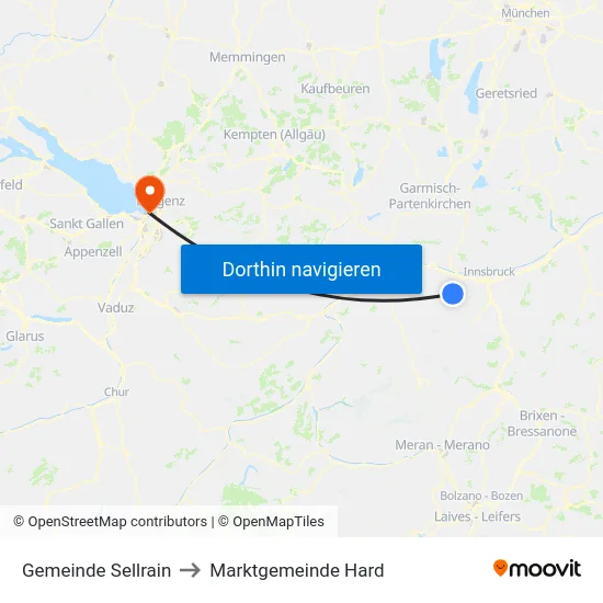 Gemeinde Sellrain to Marktgemeinde Hard map