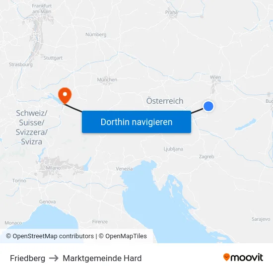 Friedberg to Marktgemeinde Hard map