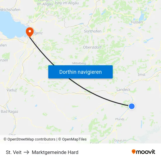 St. Veit to Marktgemeinde Hard map