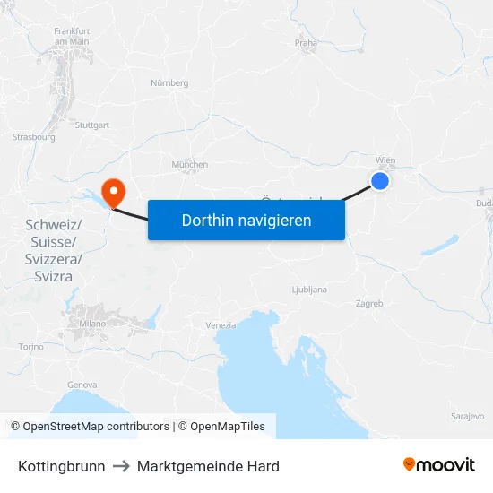 Kottingbrunn to Marktgemeinde Hard map