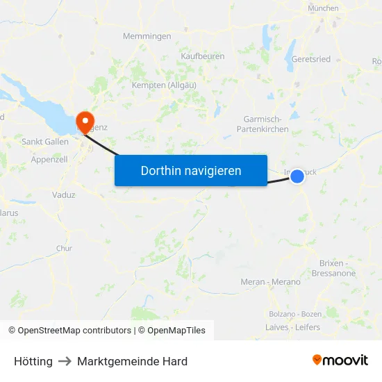 Hötting to Marktgemeinde Hard map