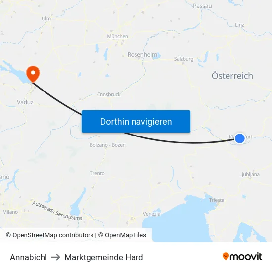 Annabichl to Marktgemeinde Hard map