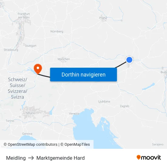 Meidling to Marktgemeinde Hard map
