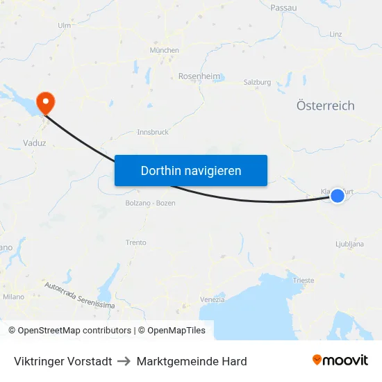 Viktringer Vorstadt to Marktgemeinde Hard map