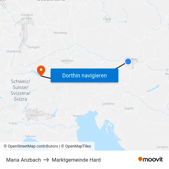 Maria Anzbach to Marktgemeinde Hard map