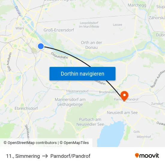 11., Simmering to Parndorf/Pandrof map