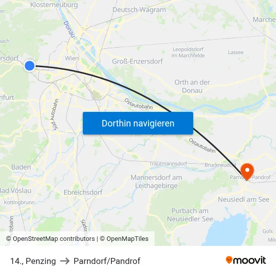 14., Penzing to Parndorf/Pandrof map
