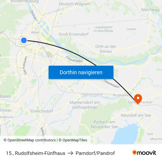 15., Rudolfsheim-Fünfhaus to Parndorf/Pandrof map